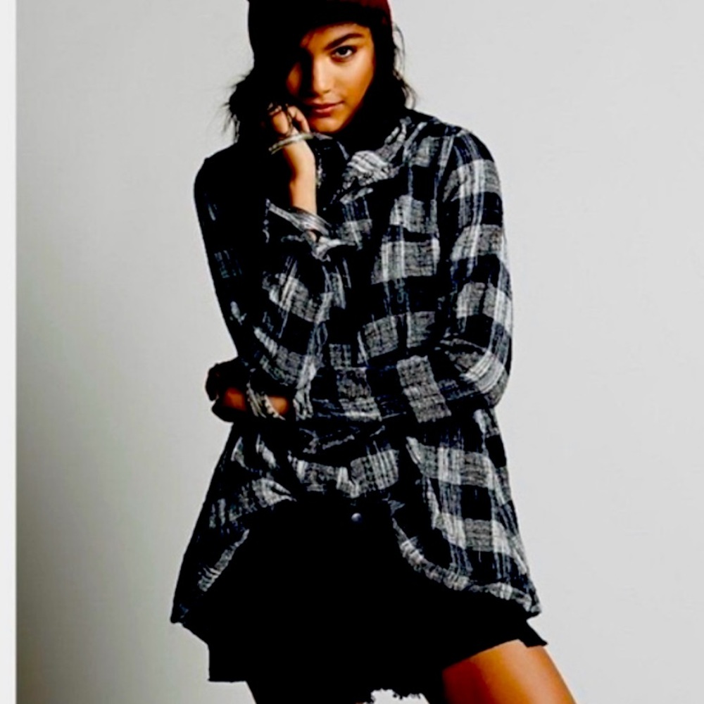 NWT Free People Walk in the Park Plaid Tunic Cowl Neck Large